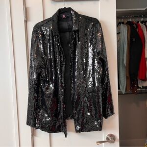 Kancy Kole Black Sequin Blazer Jacket XL